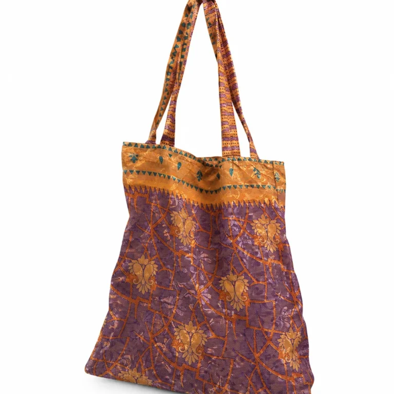 Handmade recycled saree Bag in Orange Color Maison Neela