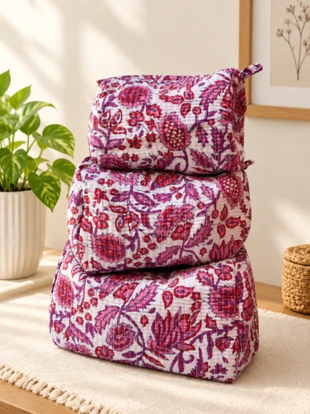 Pink Floral Beauty Bag Set– Cosmetic Pouches | Maison Neela